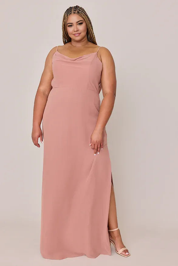 Casual Fitted A-line Cowl Neck Sleeveless Backless Ankle-Length Plus Size Bridesmaid Dress