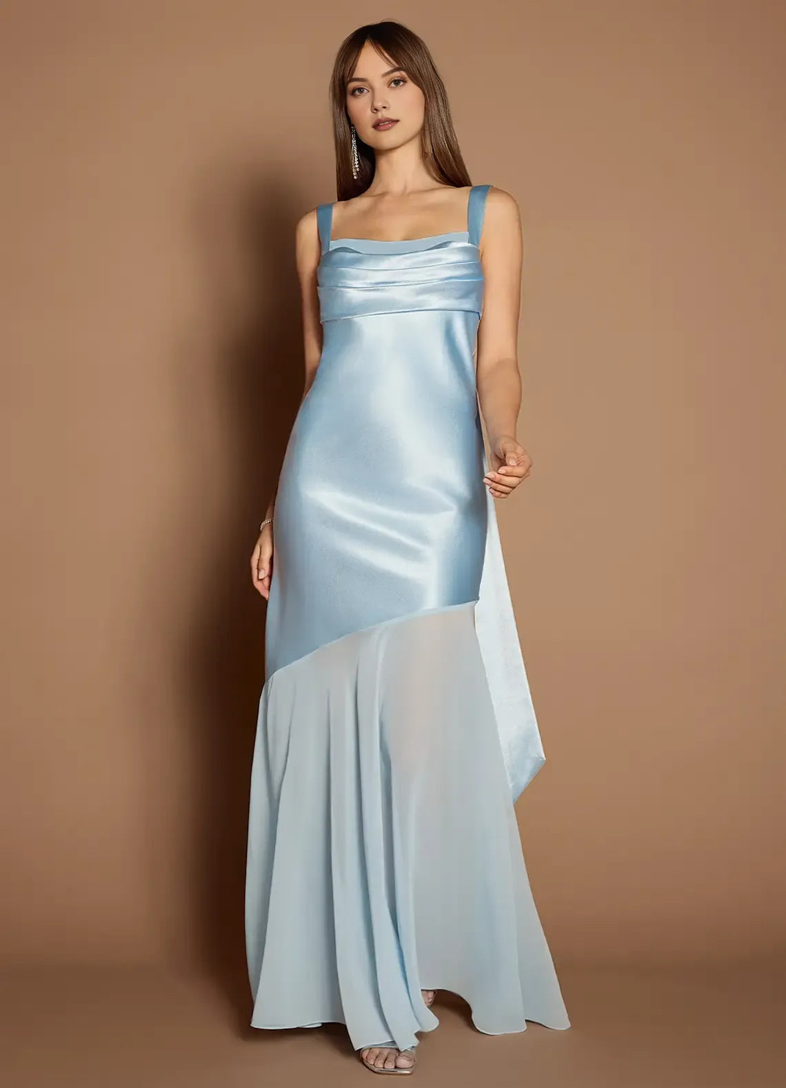 Casual Sheath/Column Square Neck Sleeveless Backless Floor-Length Prom Dress