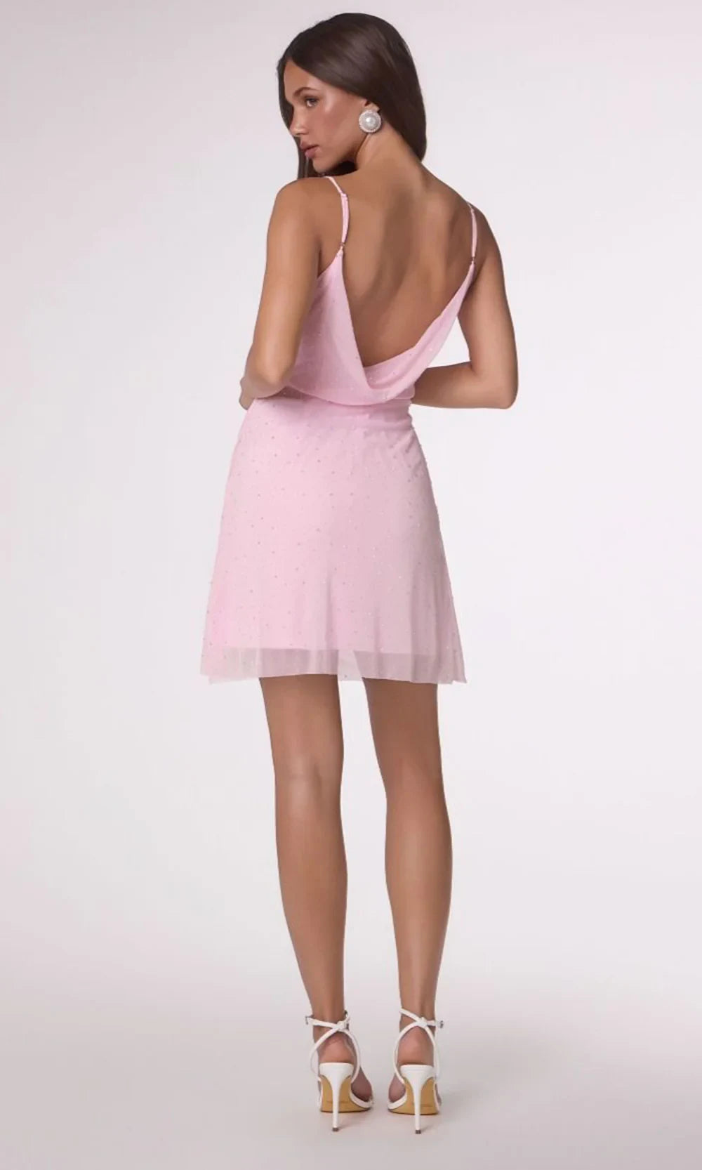 Casual Sheath Cowl Neck Spaghetti Straps Sparkly Ruched Pink Mini Homecoming Dress