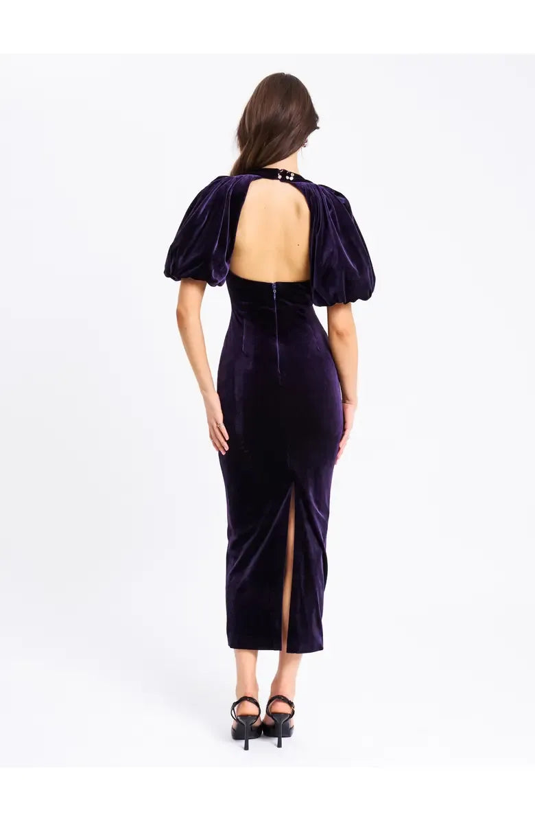 Casual Sheath V Neck Bubble Sleeve Velvet Ankle-Length Prom Dress