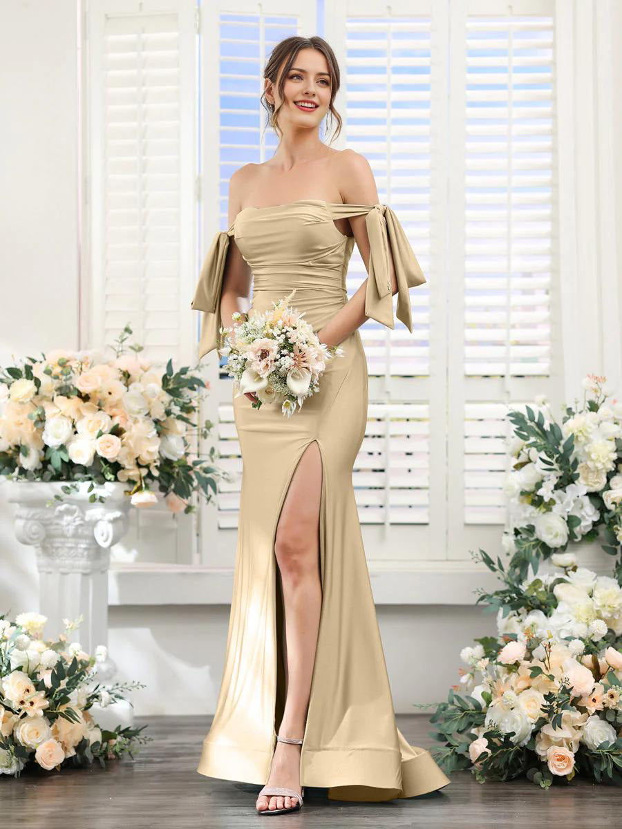 Robe trapèze fendue sans manches, robe de soirée, de bal, longue, dos nu, pour invité de mariage