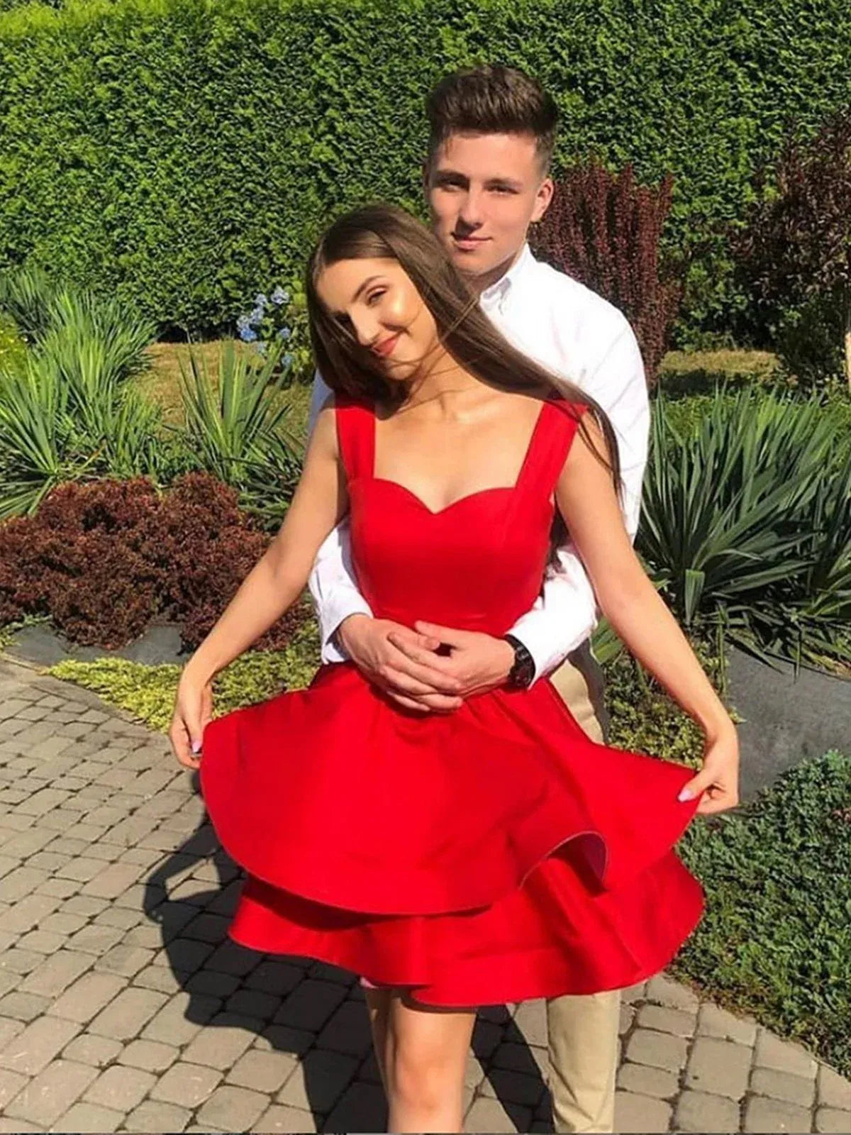 Charming A-Line Off Shoulder Sweetheart Neck Satin Ruffle Mini Homecoming Dress