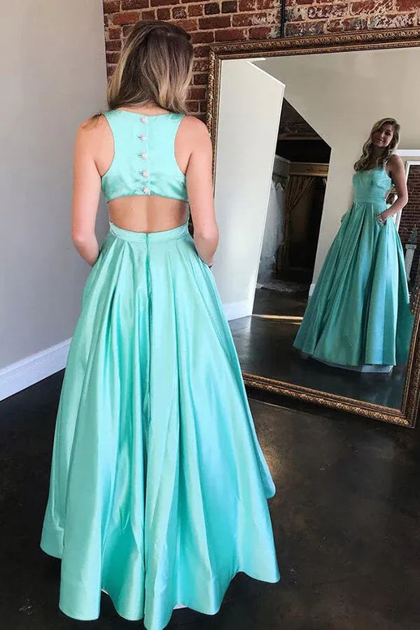 Charming A-Line Scoop Neck Sleeveless Satin Maxi Prom Dress