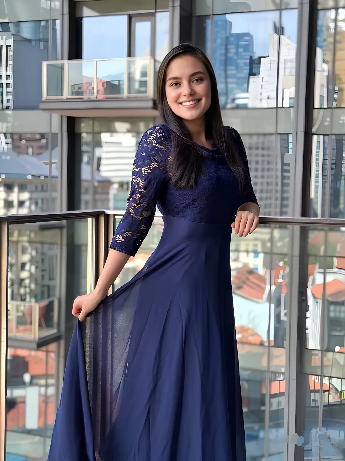 Charming A-Line Crew Neck Half Sleeve Zipper Up Tea-Length Evening Dress