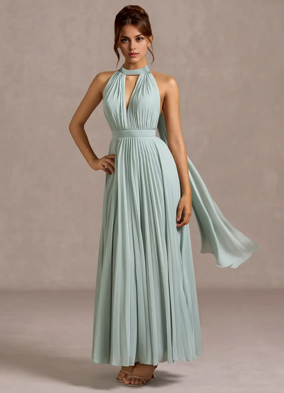 Charming A-Line Halter Neck Sleeveless Backless Floor-Length Evening Dress
