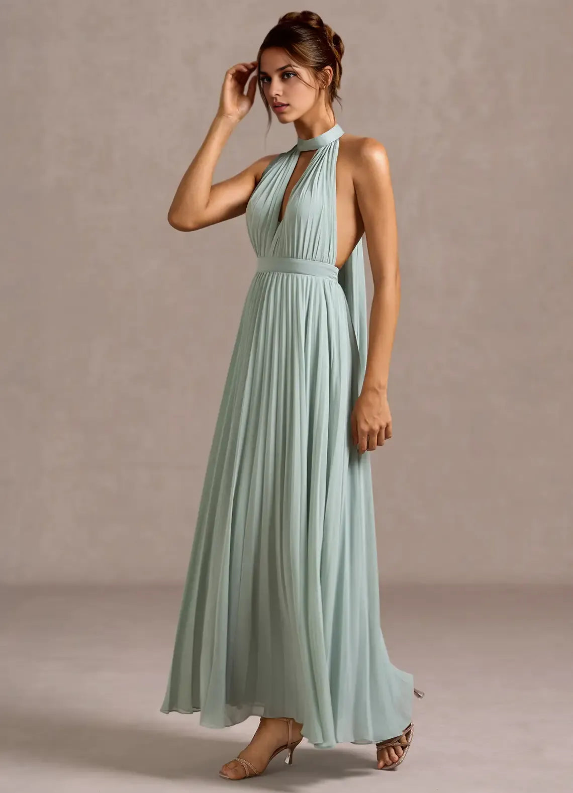 Charming A-Line Halter Neck Sleeveless Backless Floor-Length Evening Dress