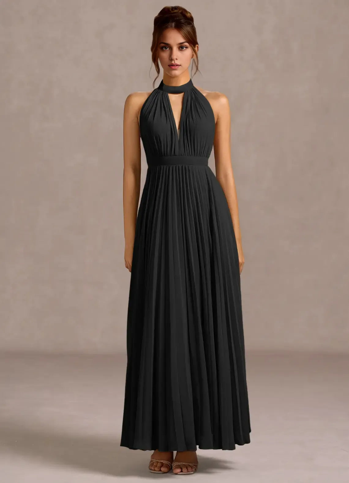 Charming A-Line Halter Neck Sleeveless Backless Floor-Length Evening Dress