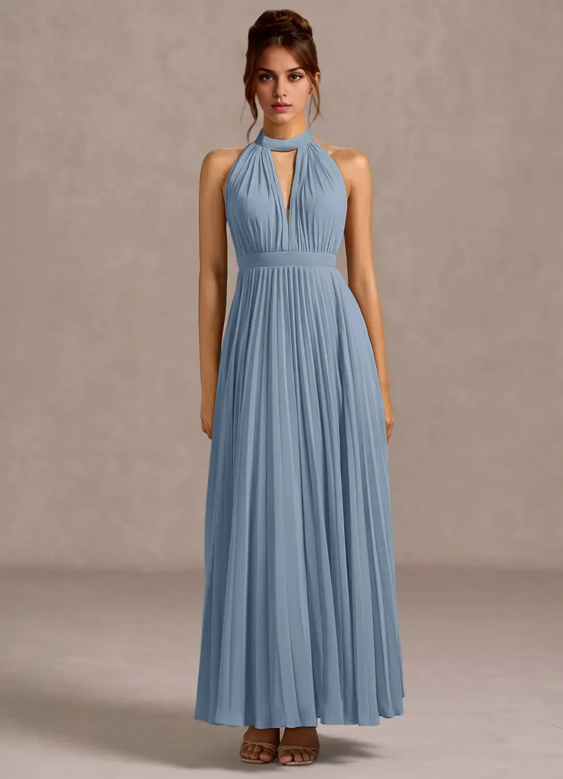 Charming A-Line Halter Neck Sleeveless Backless Floor-Length Evening Dress