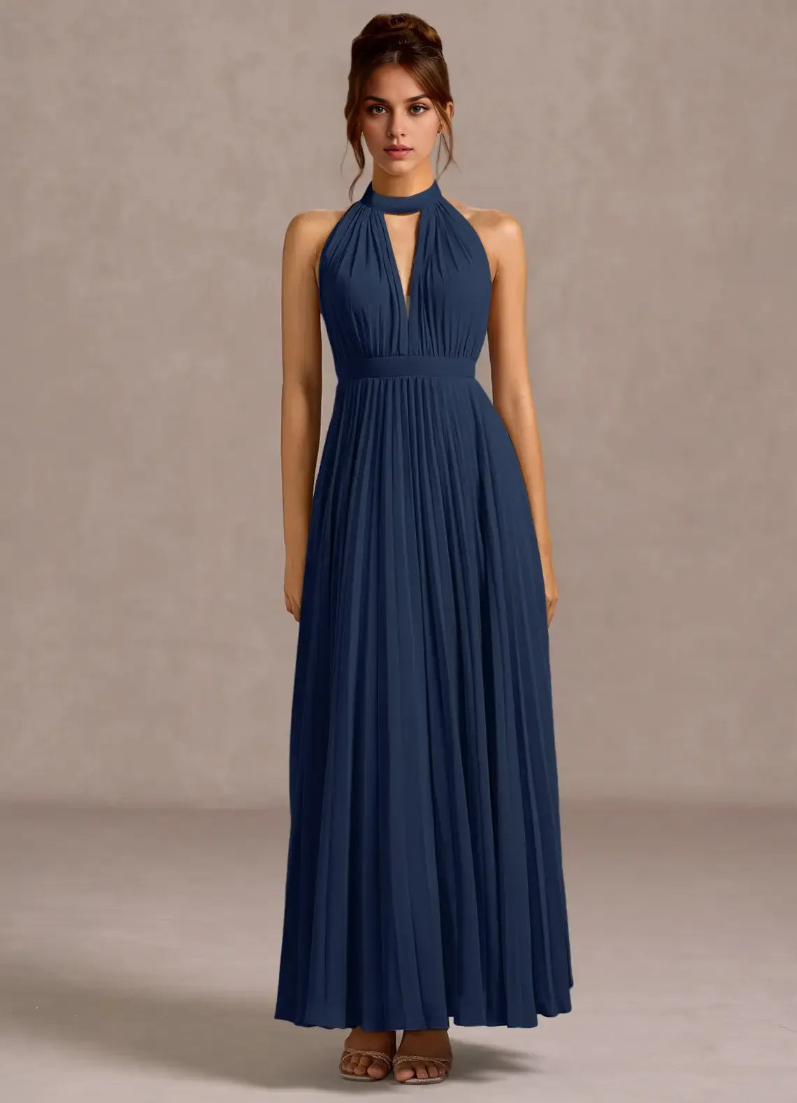 Charming A-Line Halter Neck Sleeveless Backless Floor-Length Evening Dress