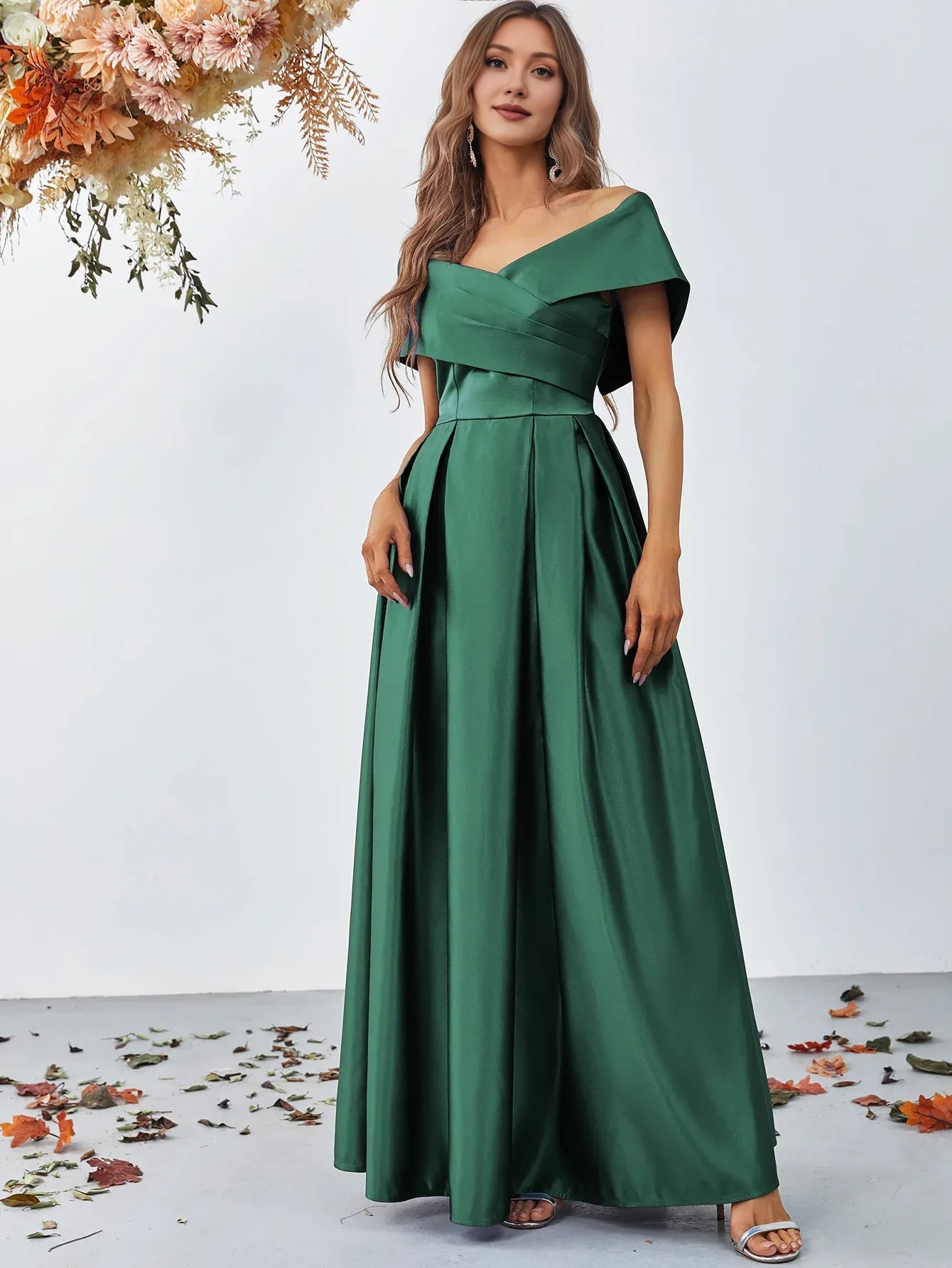 Charming A-Line Off Shoulder Cap Sleeve Zipper Up Floor-Length Prom Dress