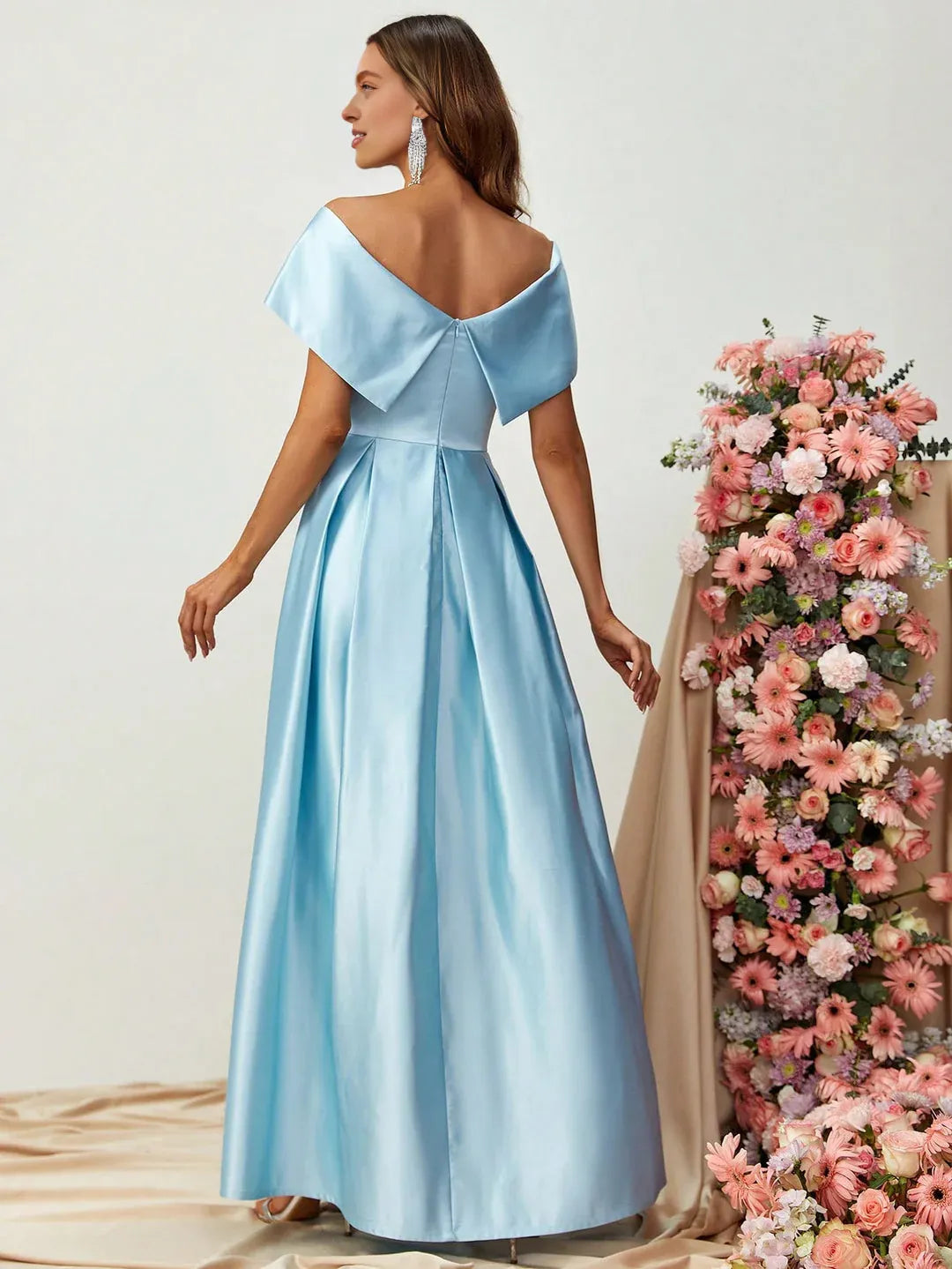 Charming A-Line Off Shoulder Cap Sleeve Zipper Up Floor-Length Prom Dress