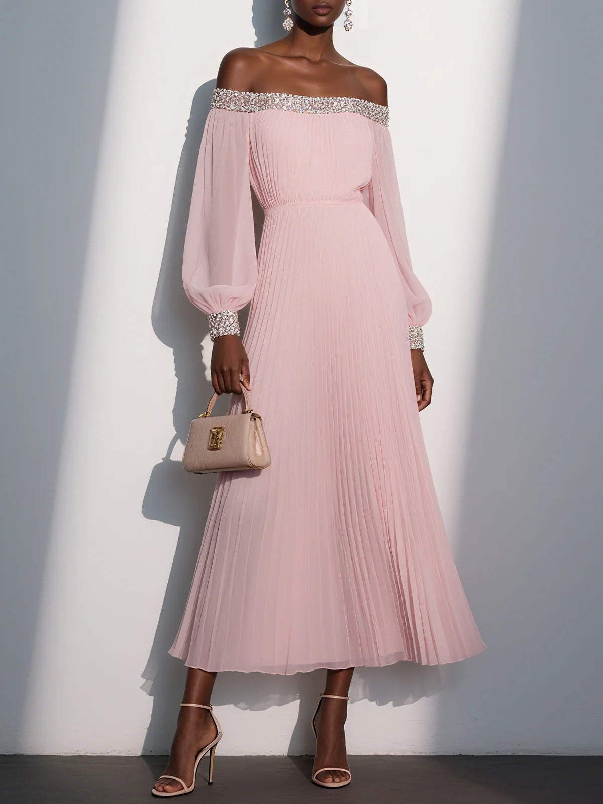 Charming A-Line Off The Shoulder Balloon Sleeve Backless Tea-Length Prom Dress