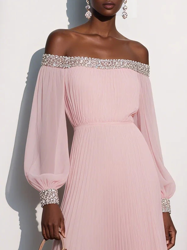 Charming A-Line Off The Shoulder Balloon Sleeve Backless Tea-Length Prom Dress