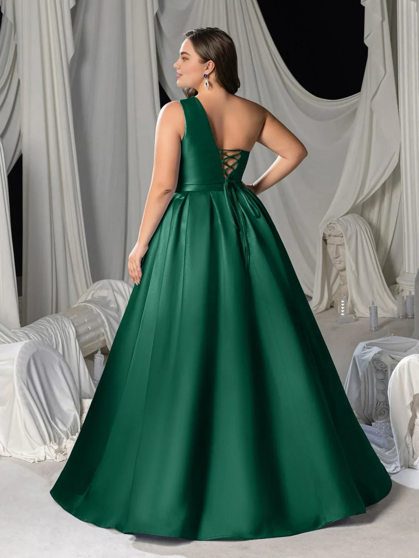 Charming A-Line One-Shoulder Sleeveless Lace Up Floor-Length Plus Size Prom Dress