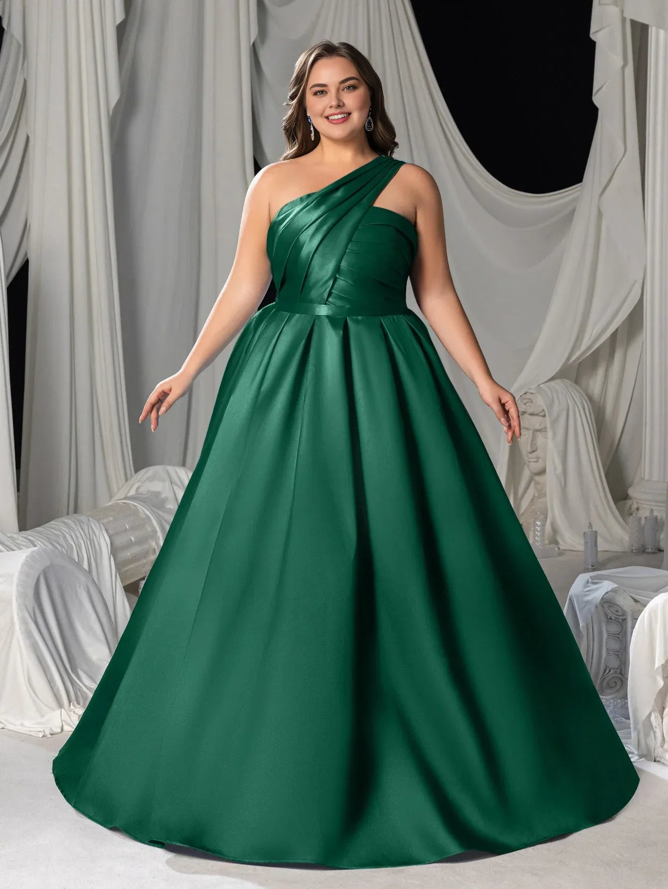Charming A-Line One-Shoulder Sleeveless Lace Up Floor-Length Plus Size Prom Dress