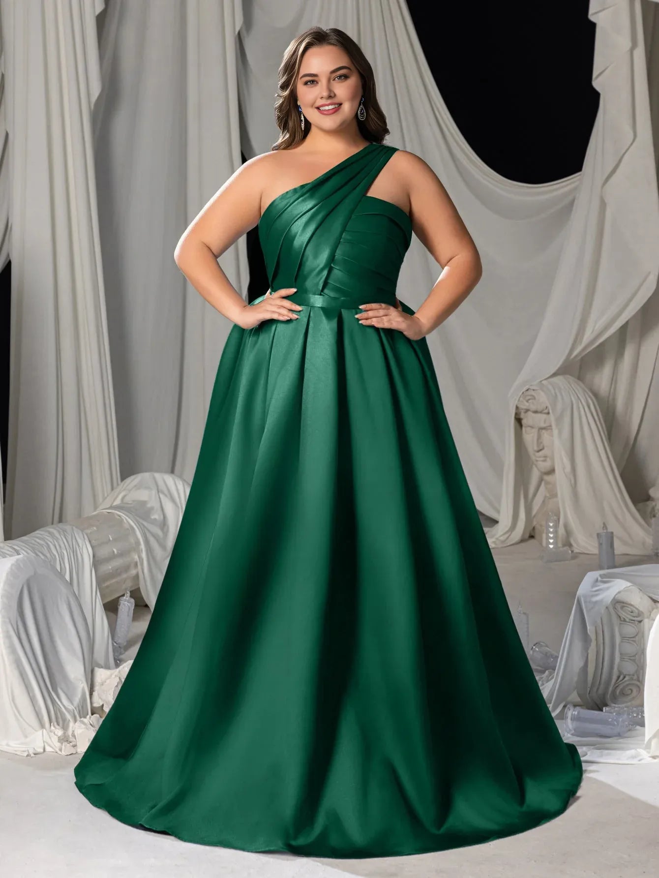 Charming A-Line One-Shoulder Sleeveless Lace Up Floor-Length Plus Size Prom Dress