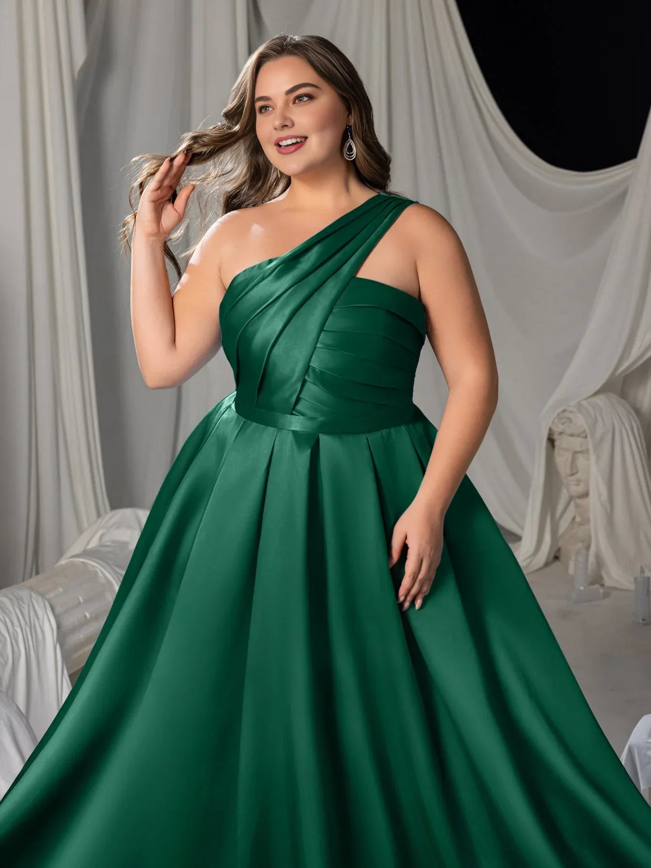 Charming A-Line One-Shoulder Sleeveless Lace Up Floor-Length Plus Size Prom Dress