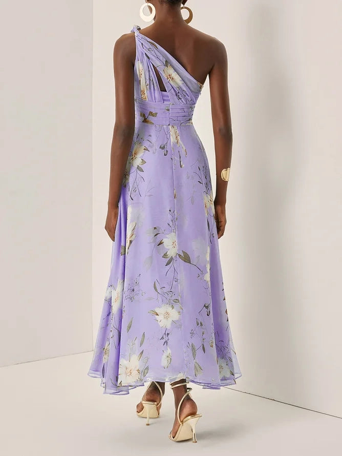 Charming A-Line One Shoulder Sleeveless Keyhole Ankle-Length Evening Dress