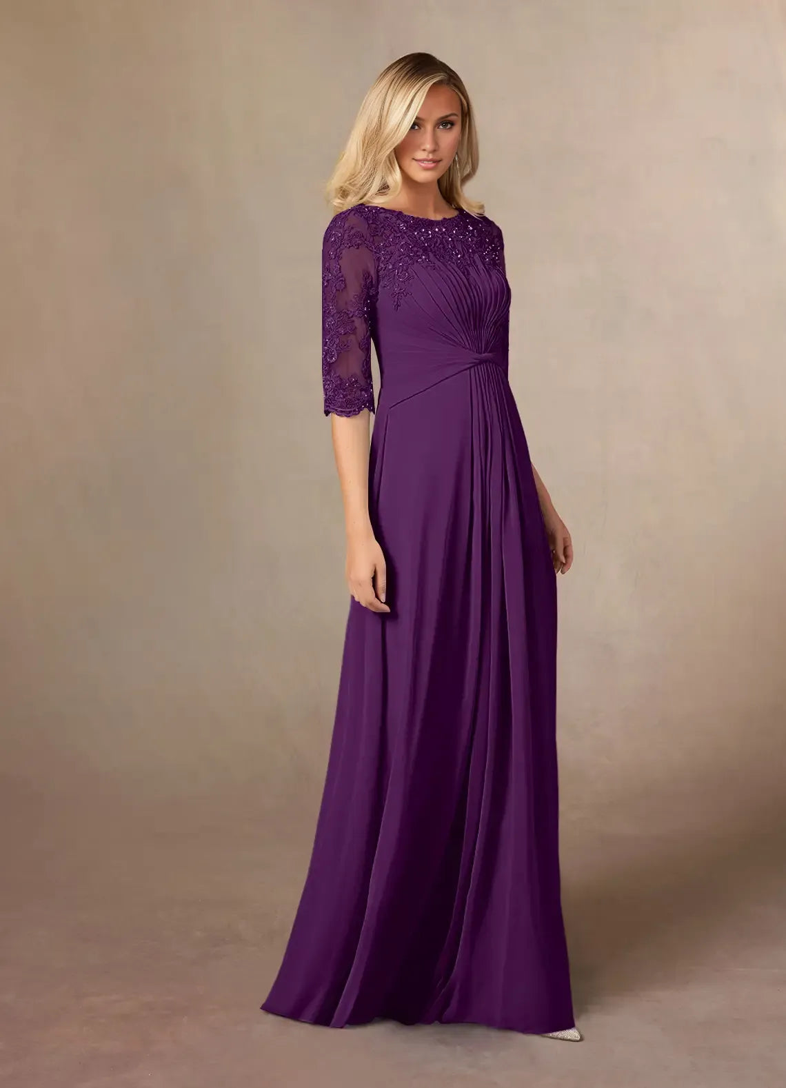 Charming A-Line Scoop Neck Short Sleeves Back Zip Floor-Length Mother of the Bride Dress