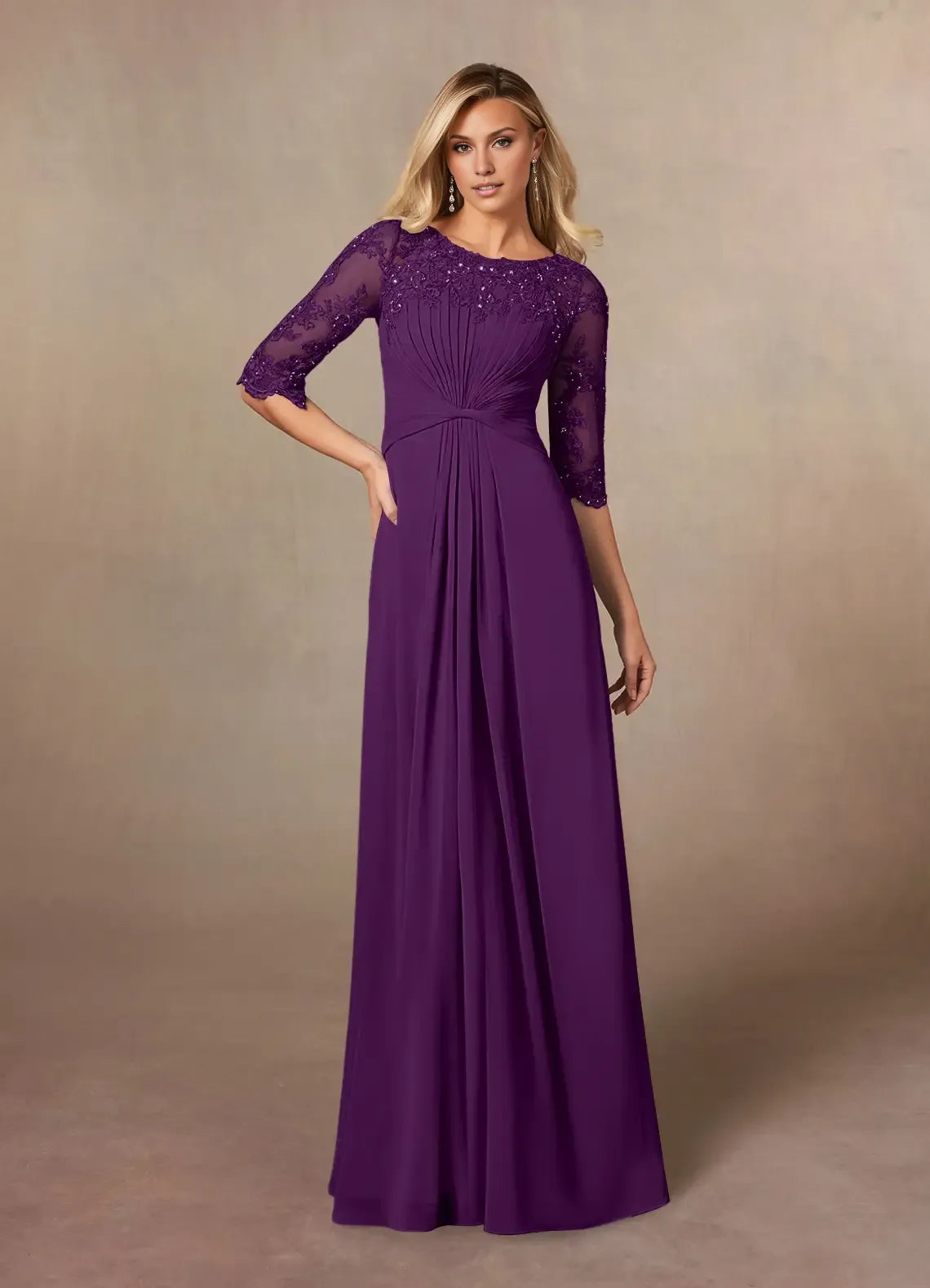 Charming A-Line Scoop Neck Short Sleeves Back Zip Floor-Length Mother of the Bride Dress