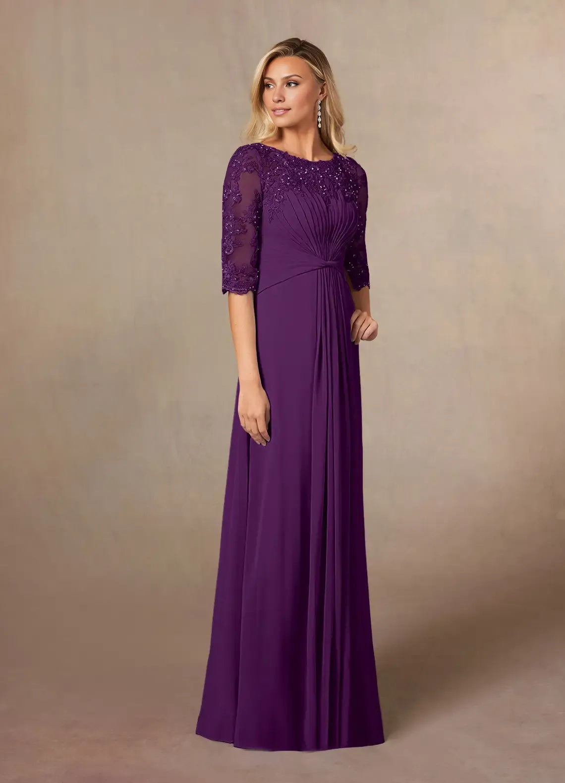 Charming A-Line Scoop Neck Short Sleeves Back Zip Floor-Length Mother of the Bride Dress