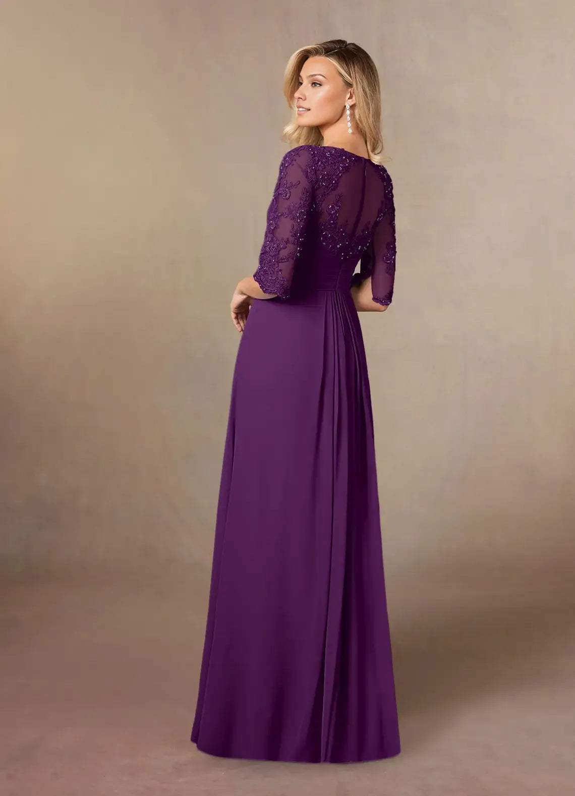 Charming A-Line Scoop Neck Short Sleeves Back Zip Floor-Length Mother of the Bride Dress