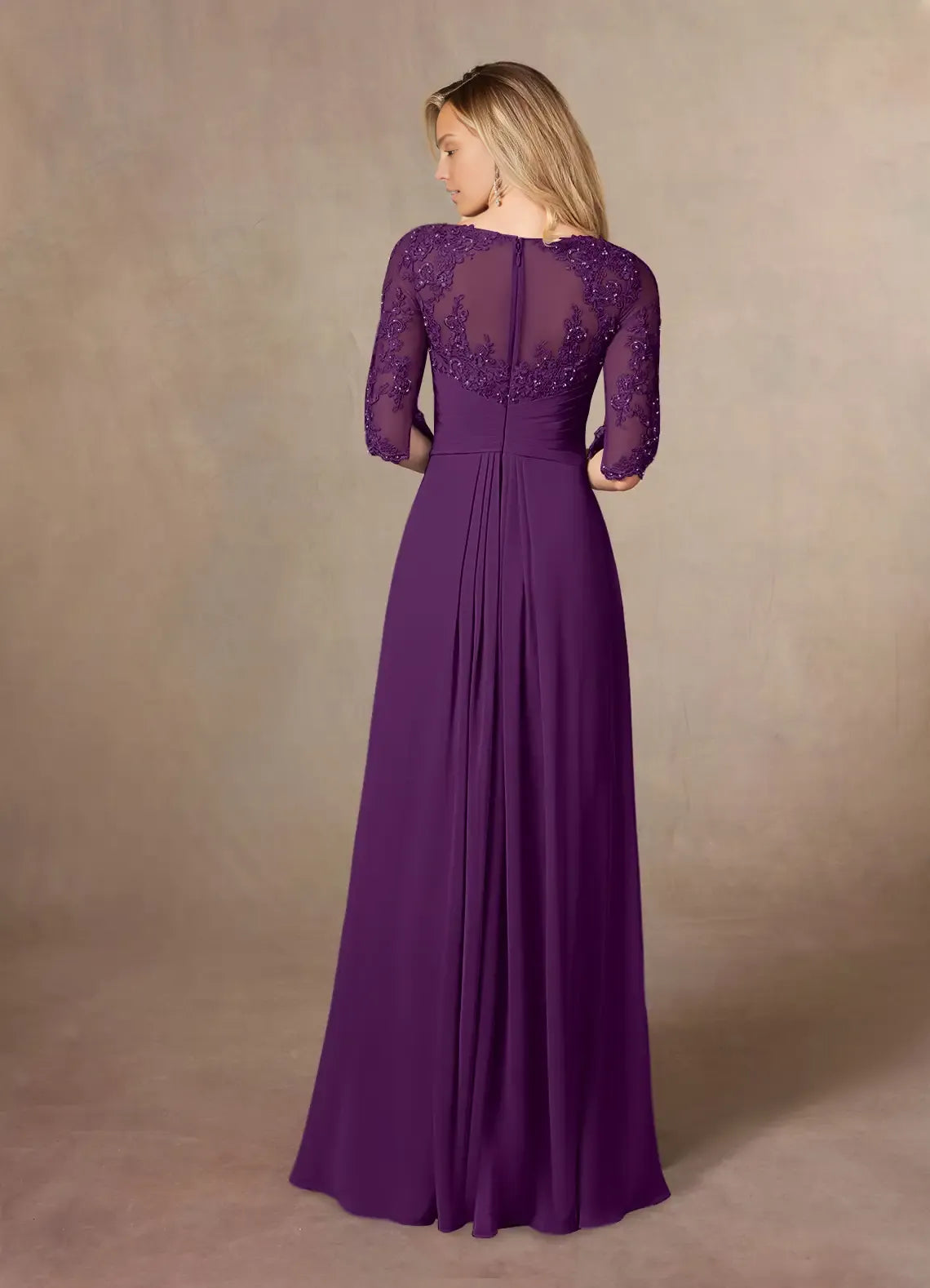 Charming A-Line Scoop Neck Short Sleeves Back Zip Floor-Length Mother of the Bride Dress