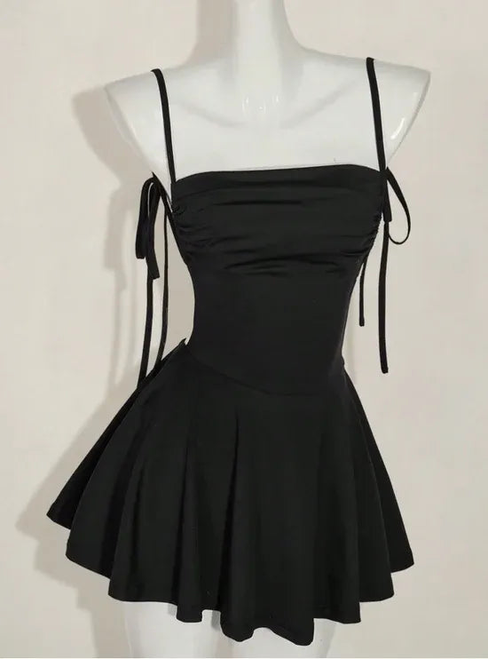 Charming A-Line Spaghetti Strap Tie Strap Open Back Black Short Homecoming Dress