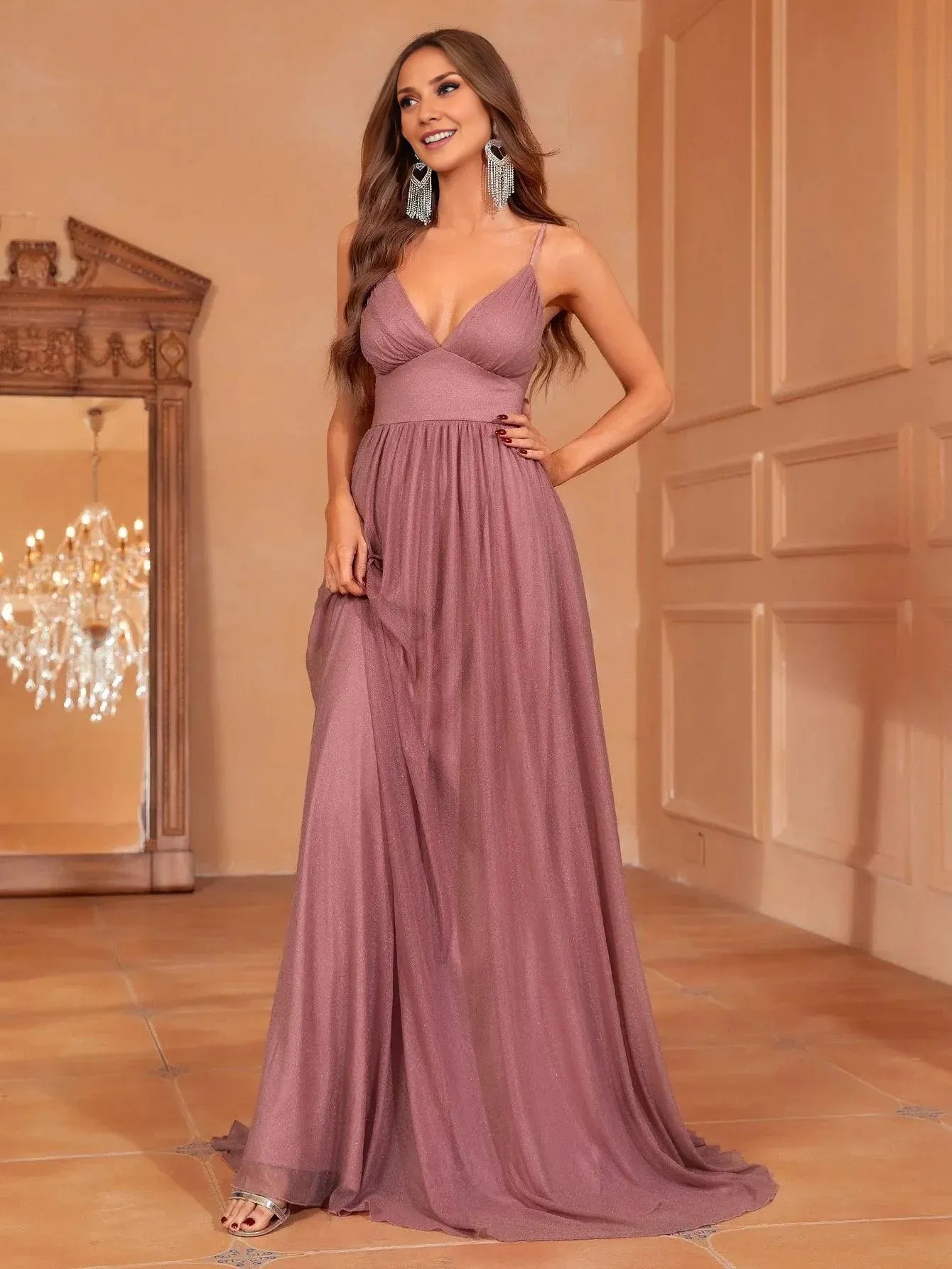 Charming A-Line Spaghetti Straps Sleeveless Zipper Up Floor-Length Prom Dress