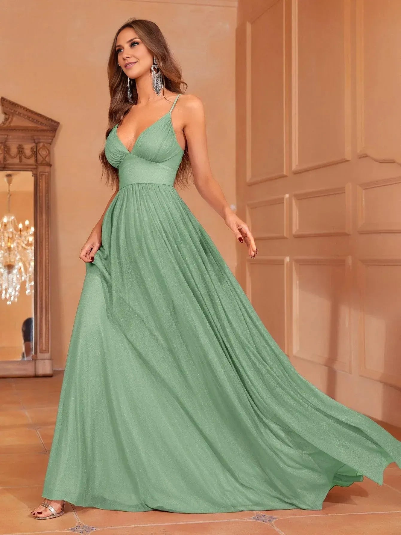 Charming A-Line Spaghetti Straps Sleeveless Zipper Up Floor-Length Prom Dress