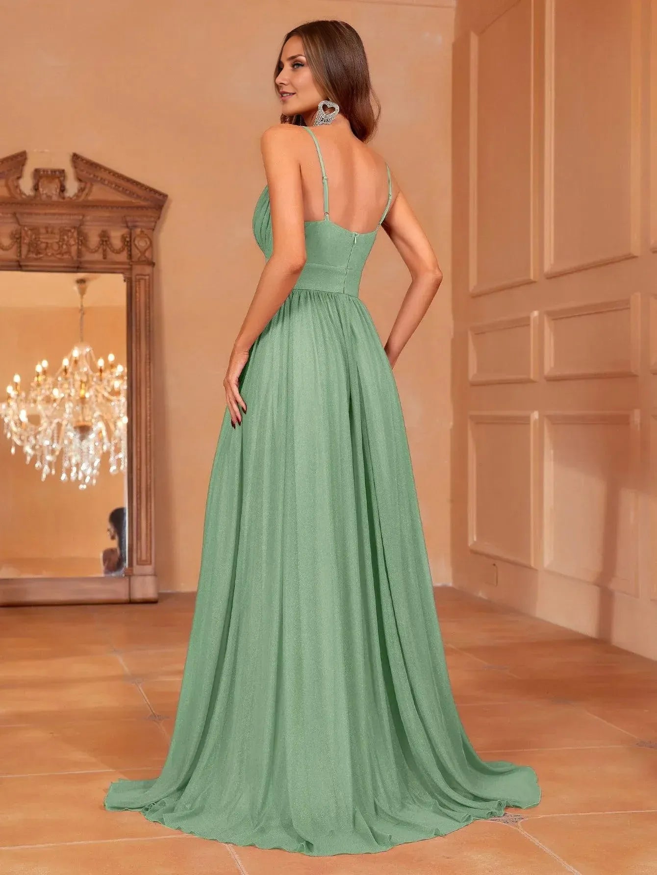 Charming A-Line Spaghetti Straps Sleeveless Zipper Up Floor-Length Prom Dress