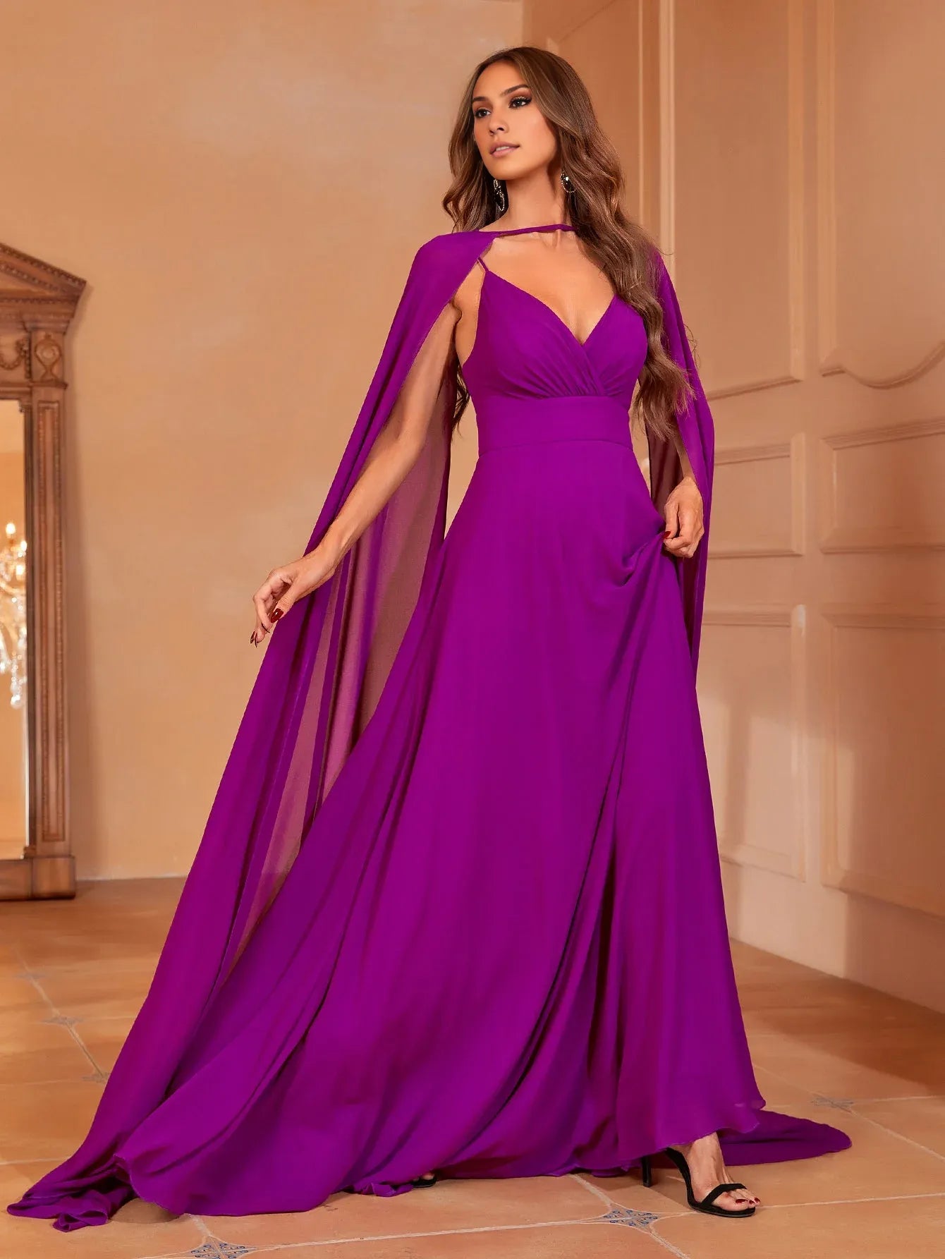 Charming A-Line V Neck Sleeveless Backless Floor-Length Prom Dress
