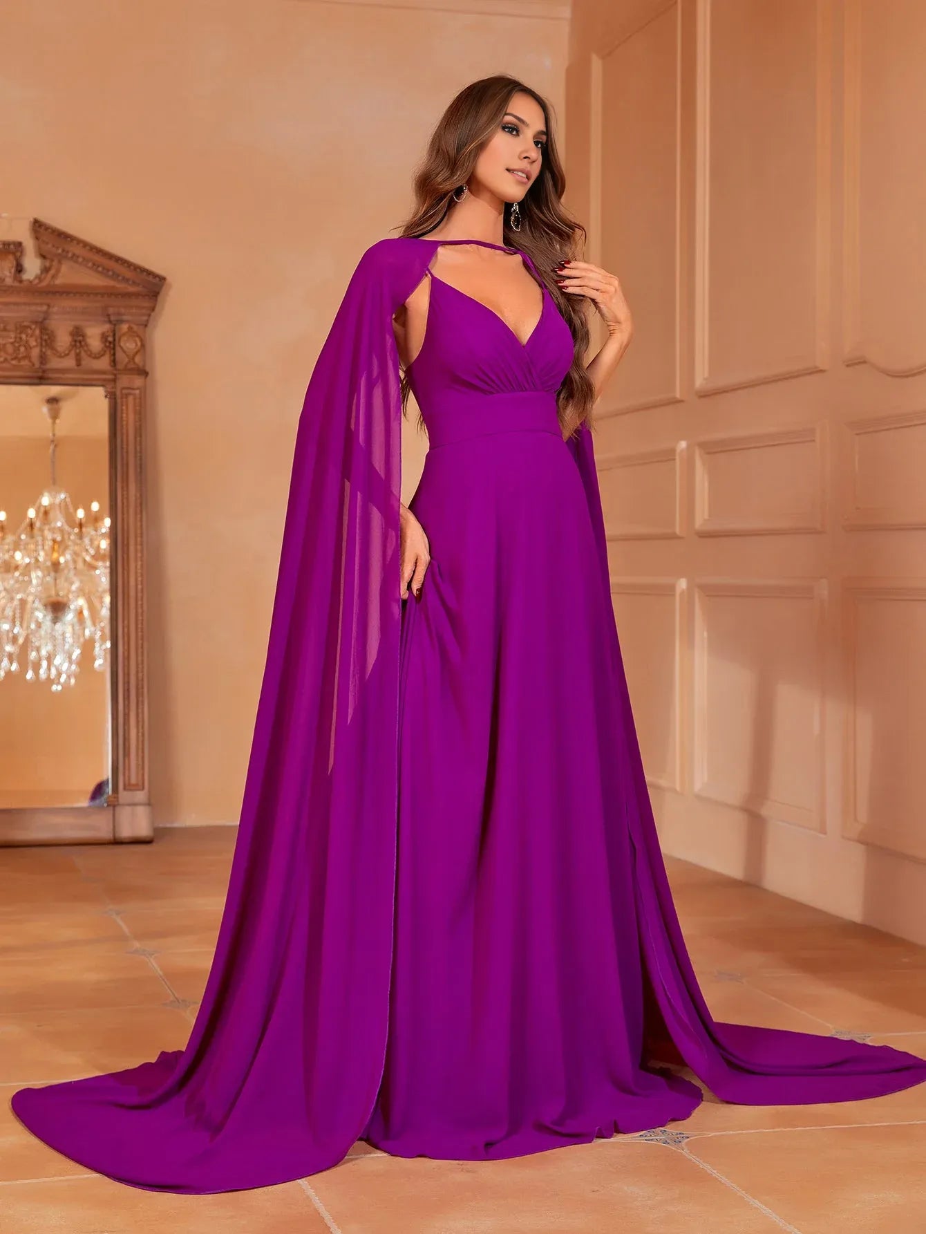 Charming A-Line V Neck Sleeveless Backless Floor-Length Prom Dress