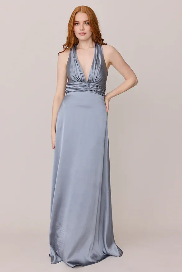 Charming A-line Deep V Neck Sleeveless Criss-Cross Back Floor-Length Prom Dress