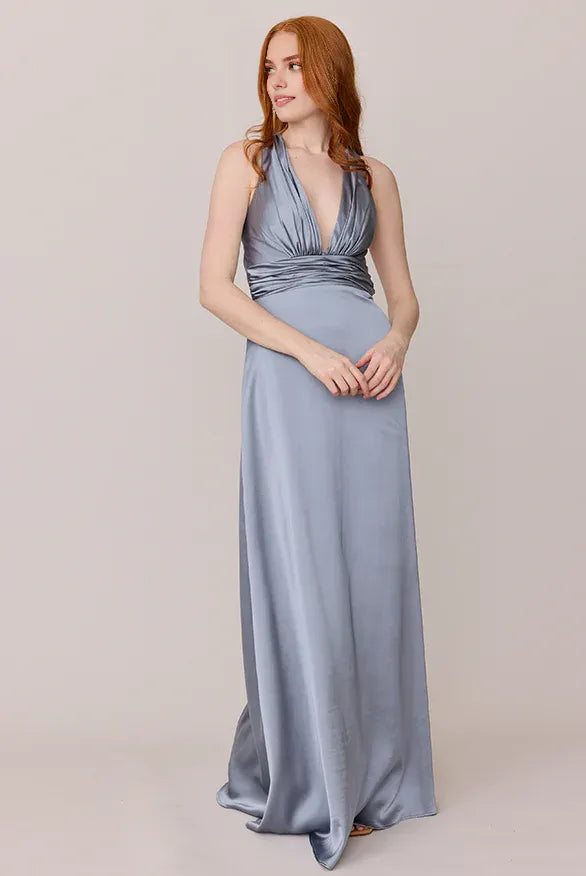 Charming A-line Deep V Neck Sleeveless Criss-Cross Back Floor-Length Prom Dress