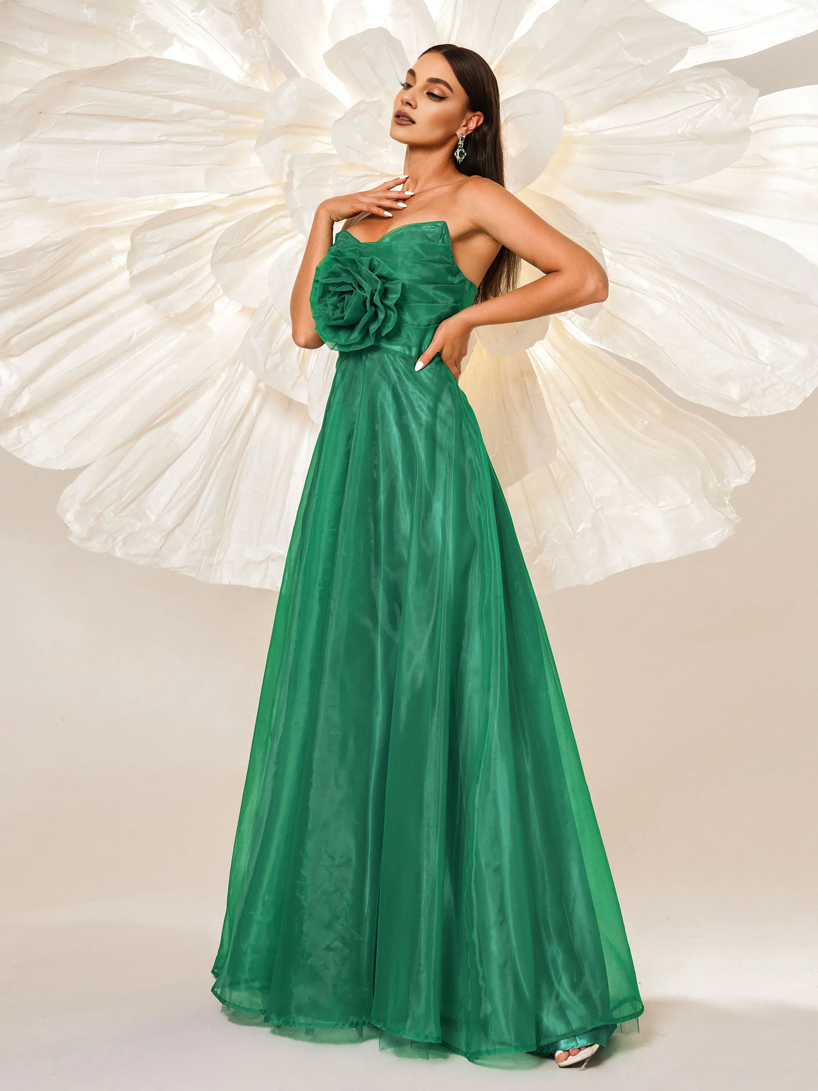 Charming A-line Strapless Neck Sleeveless Back Zip Floor-Length Prom Dress