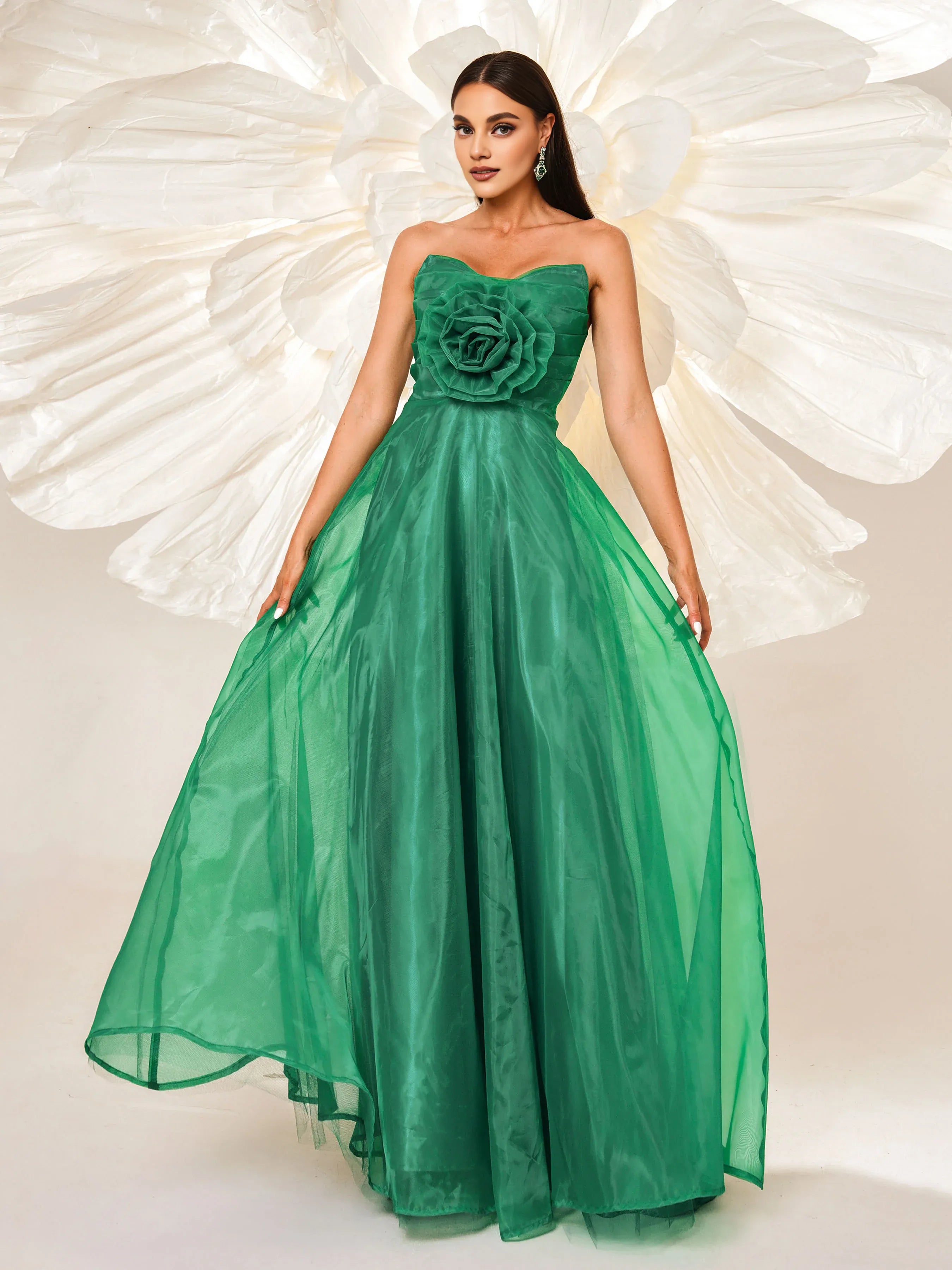 Charming A-line Strapless Neck Sleeveless Back Zip Floor-Length Prom Dress