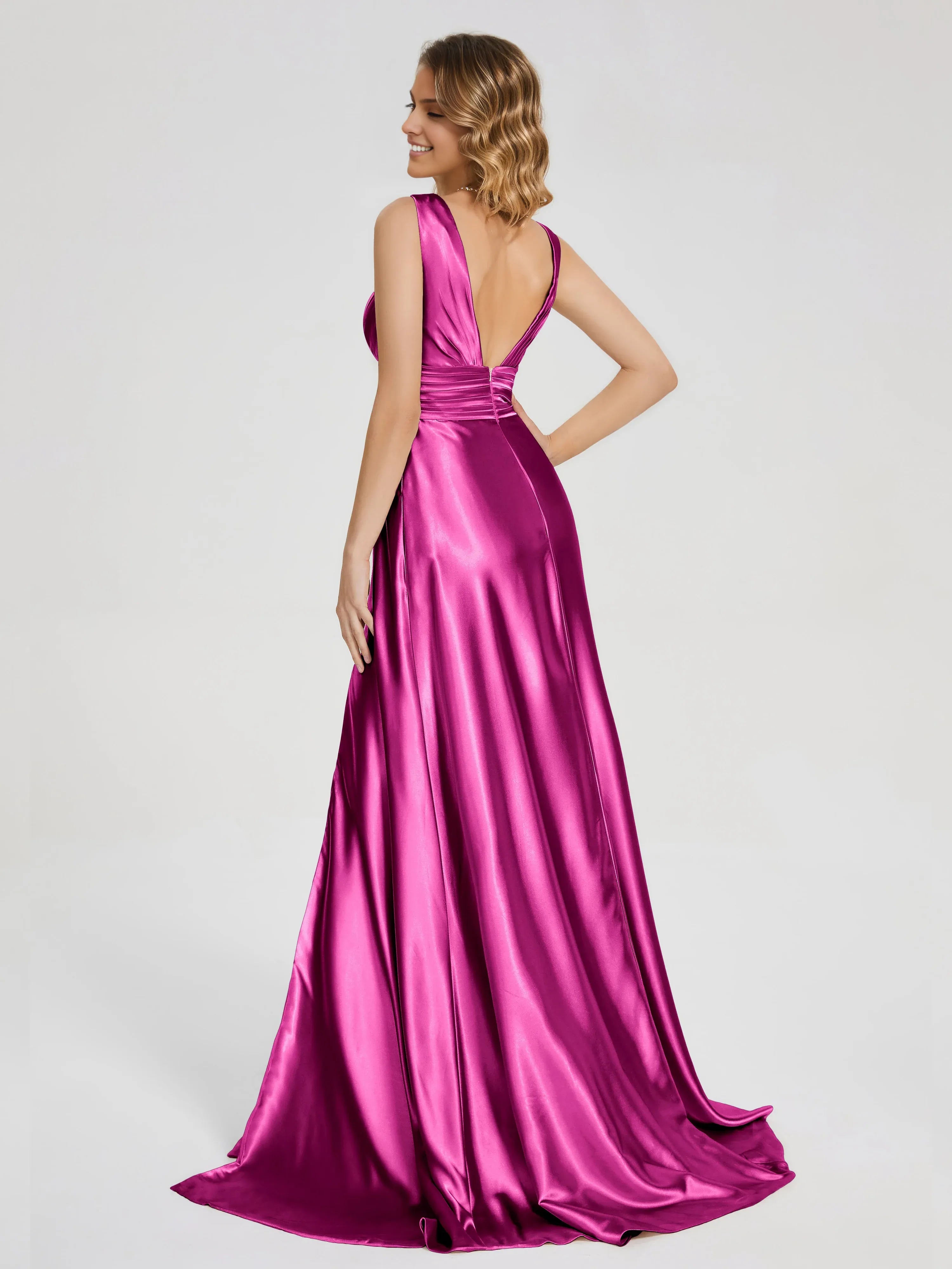 Charming A-line V-neck Sleeveless V-back Sweep/Brush Train Prom Dress