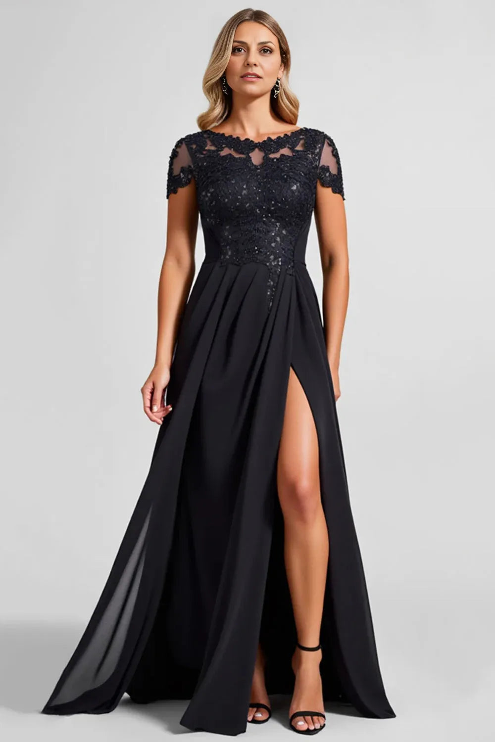 Charming A Line Boat Neck Cape Sleeve Zipper Up Floor-Length Mother of the Bride Dress