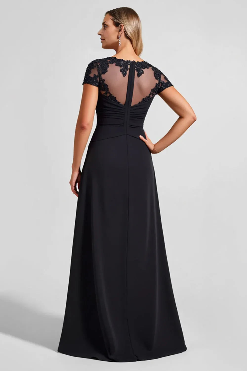 Charming A Line Boat Neck Cape Sleeve Zipper Up Floor-Length Mother of the Bride Dress