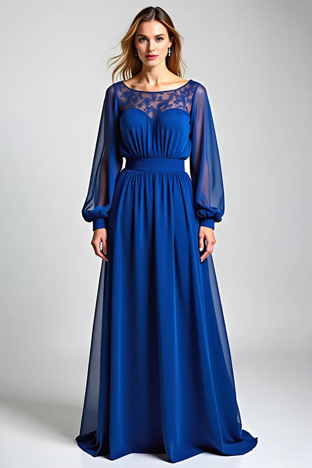 Charming A Line Illusion Neck Long Sleeve Backless Sweep/Brush Train Mother of the Bride Dress