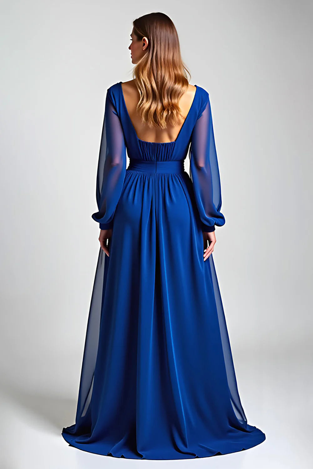 Charming A Line Illusion Neck Long Sleeve Backless Sweep/Brush Train Mother of the Bride Dress