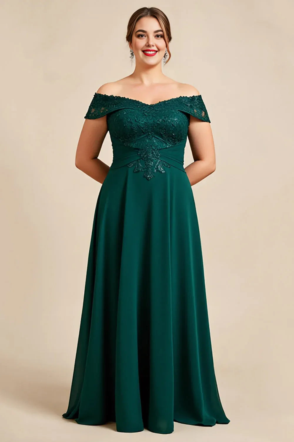 Charming A Line Off the Shoulder Cap Sleeve Backless Floor-Length Plus Size Mother of the Bride Dress