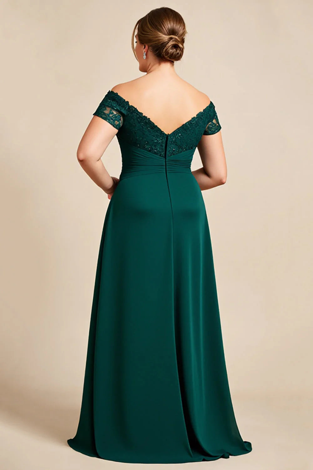 Charming A Line Off the Shoulder Cap Sleeve Backless Floor-Length Plus Size Mother of the Bride Dress