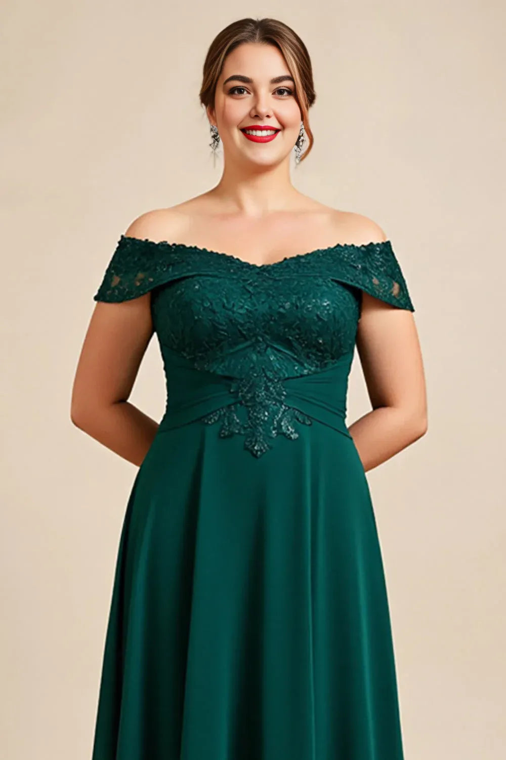 Charming A Line Off the Shoulder Cap Sleeve Backless Floor-Length Plus Size Mother of the Bride Dress