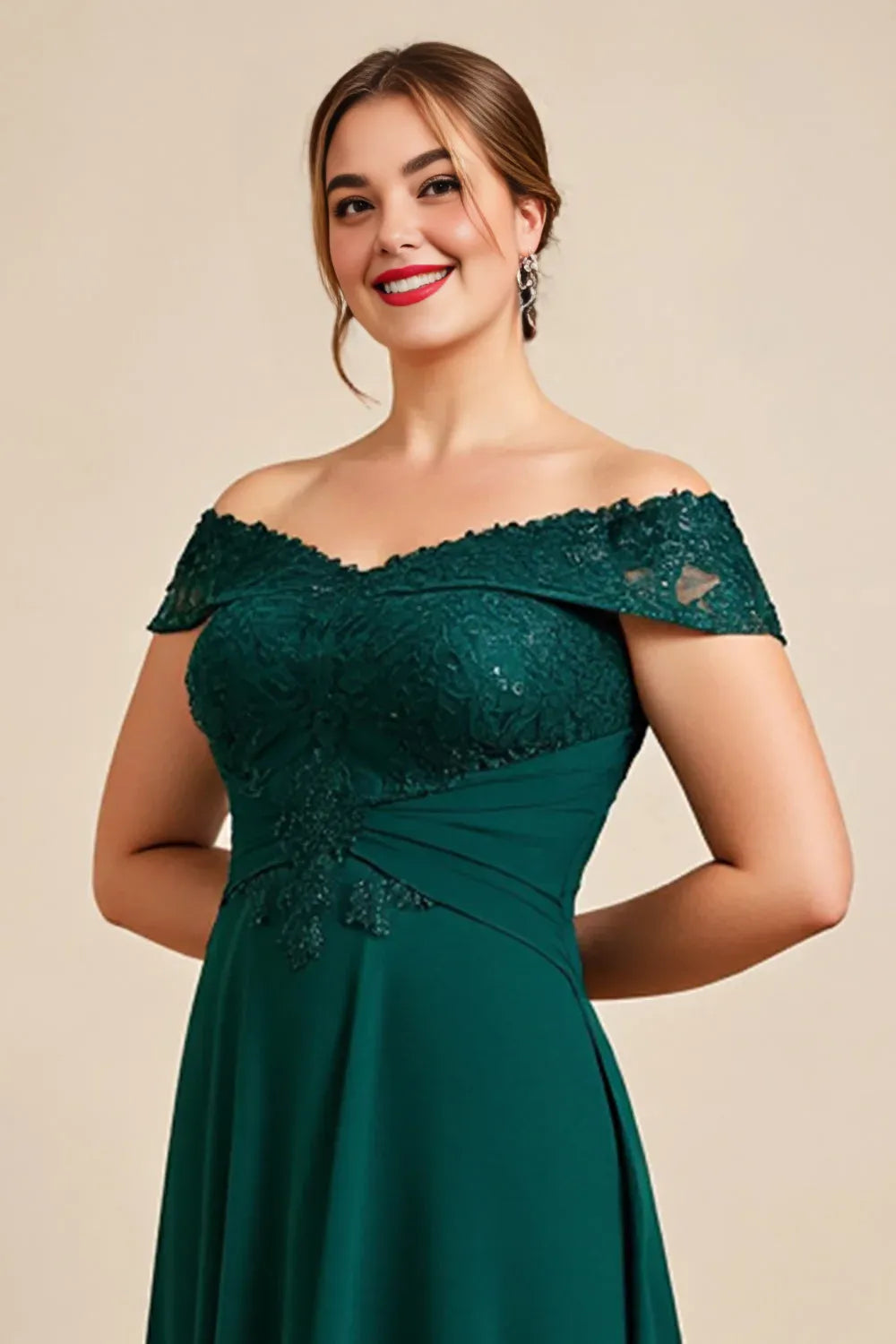 Charming A Line Off the Shoulder Cap Sleeve Backless Floor-Length Plus Size Mother of the Bride Dress