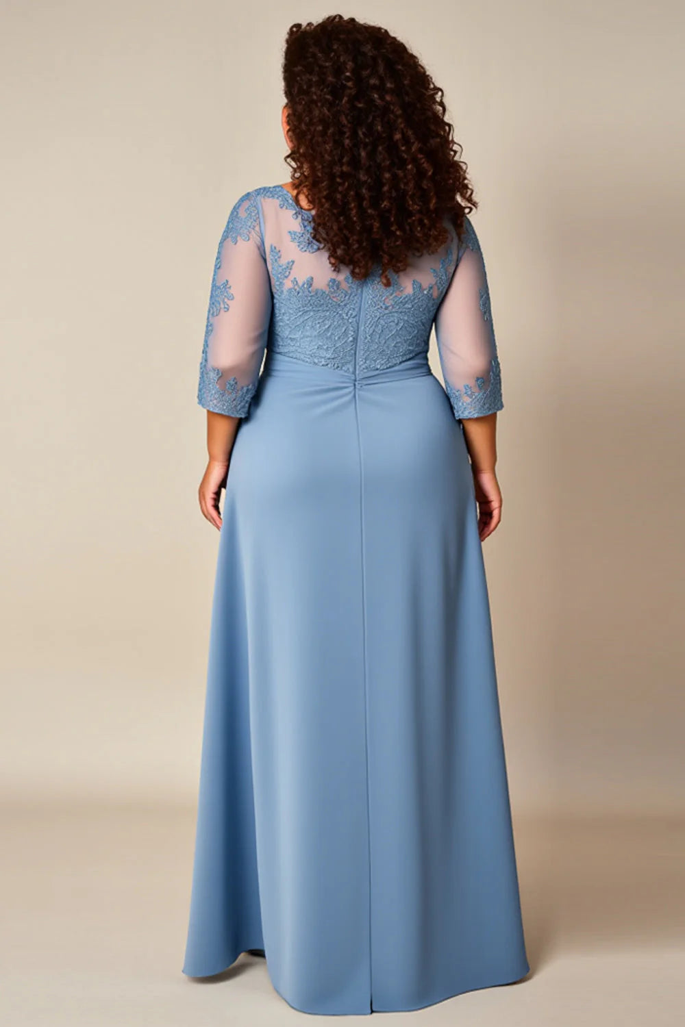 Charming A Line Scoop Neck Long Sleeve Zipper Up Floor-Length Plus Size Mother of the Bride Dress