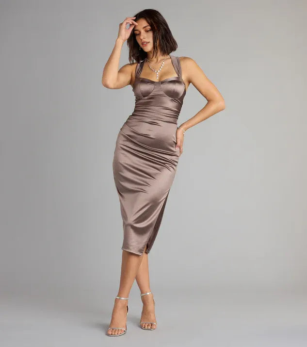 Charming Bodycon Sweetheart Neck Sleeveless Lace-Up Tea-Length Prom Dress