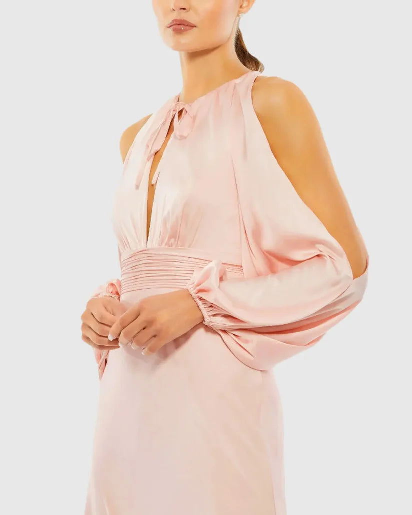 Charming Column Cold Shoulder Long Sleeve Zipper Up Sweep/Brush Train Prom Dress