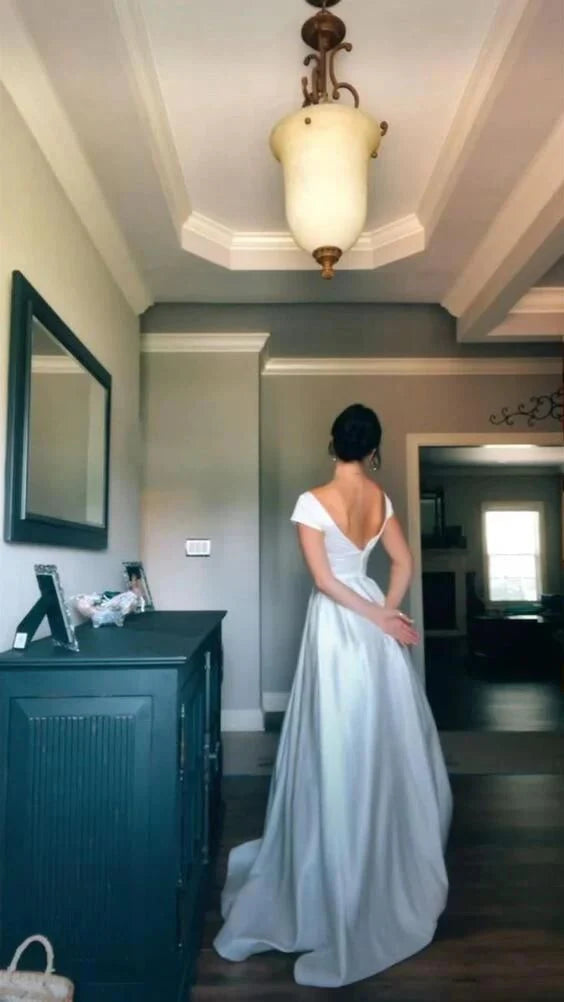 Robe de soirée Weitese pour femme, simple, blanche, coupe trapèze, en satin, charmante, longue, pour bal de promo 